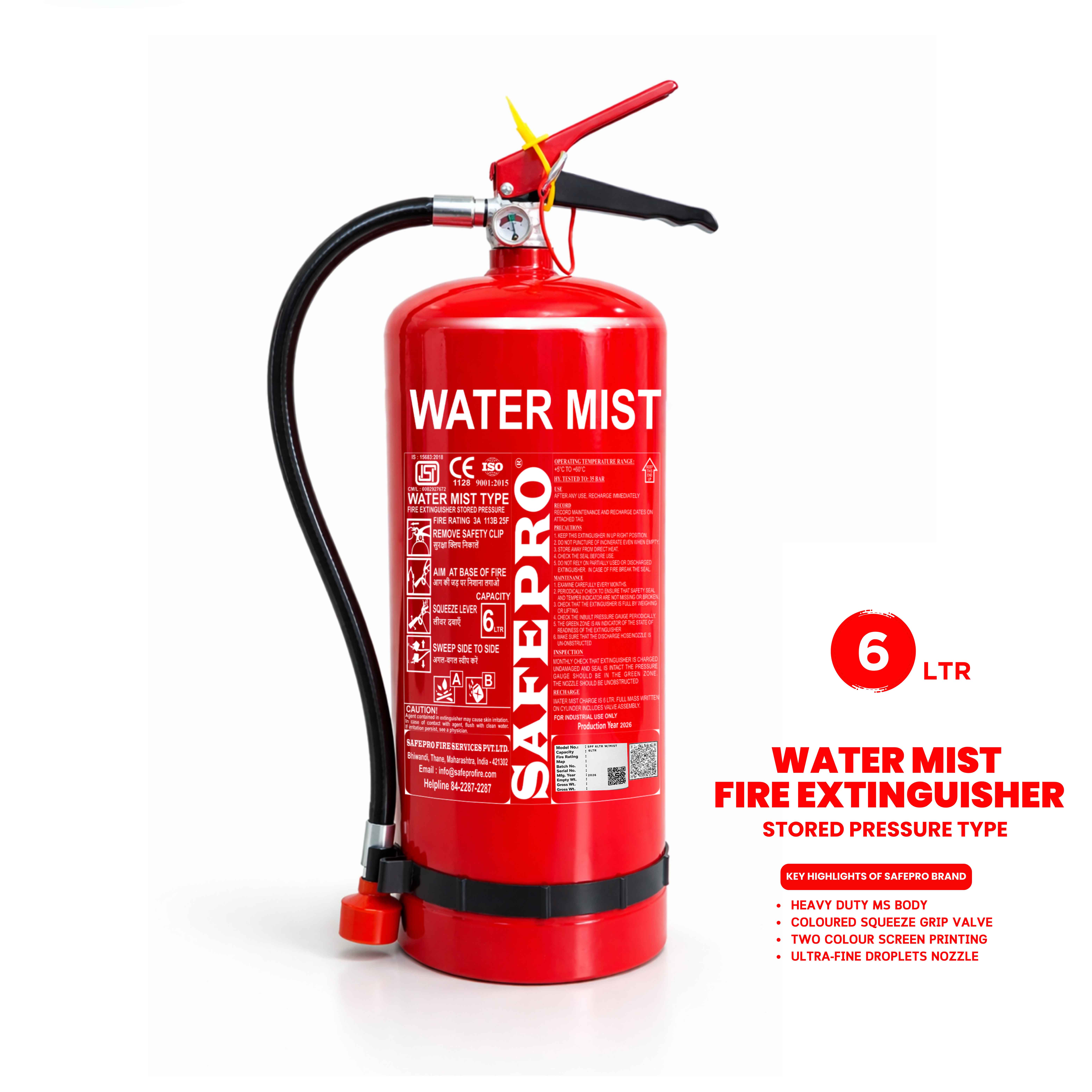 Water Mist Fire Extinguisher 6L