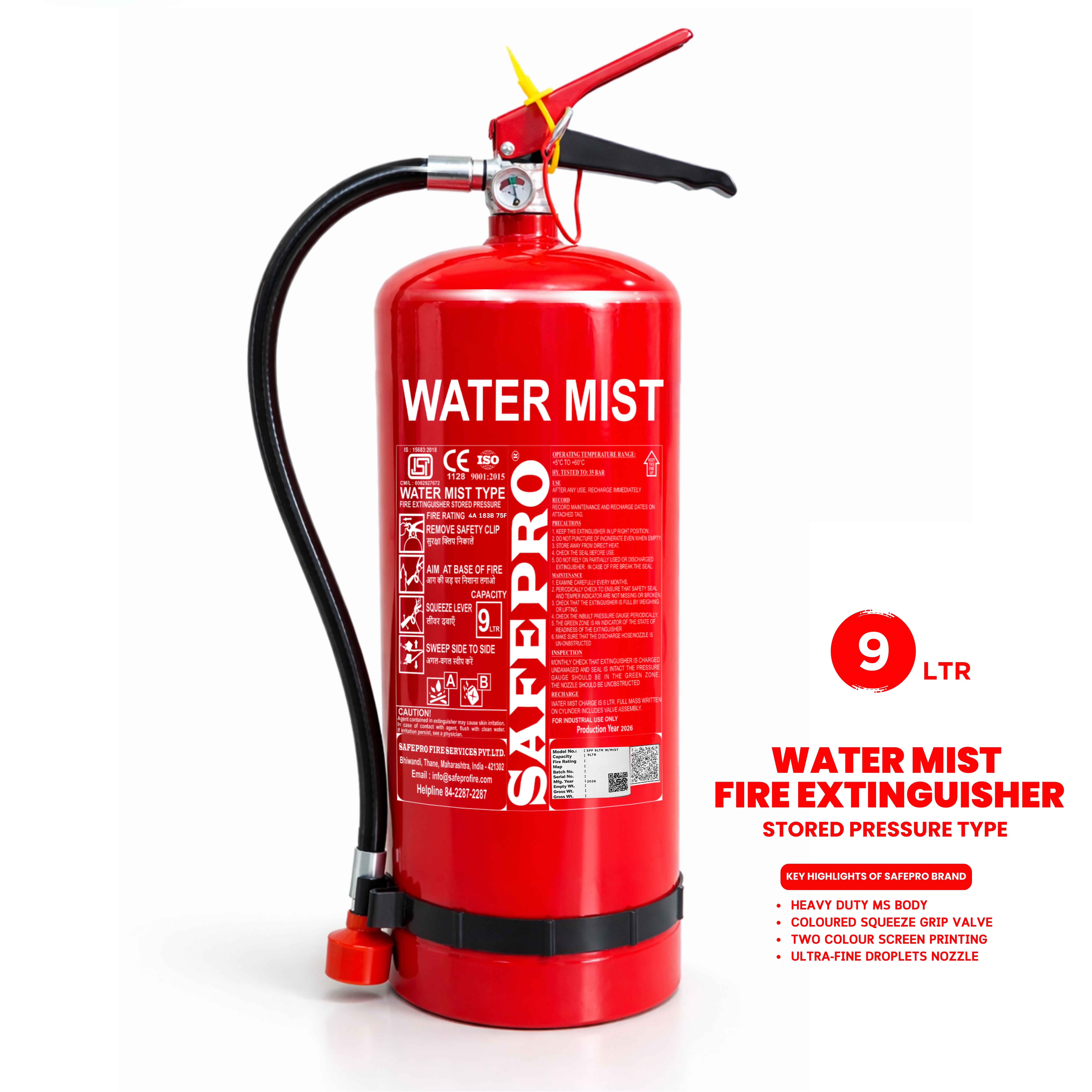 Water Mist Fire Extinguisher 9L
